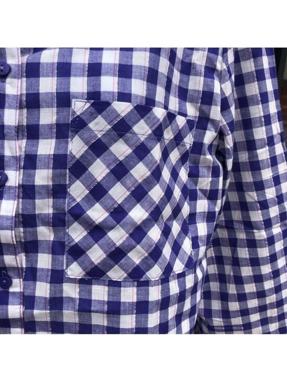 Hester And Orchard Gingham Checkered Button Down Shirt Blue White M - Picture 5 of 16